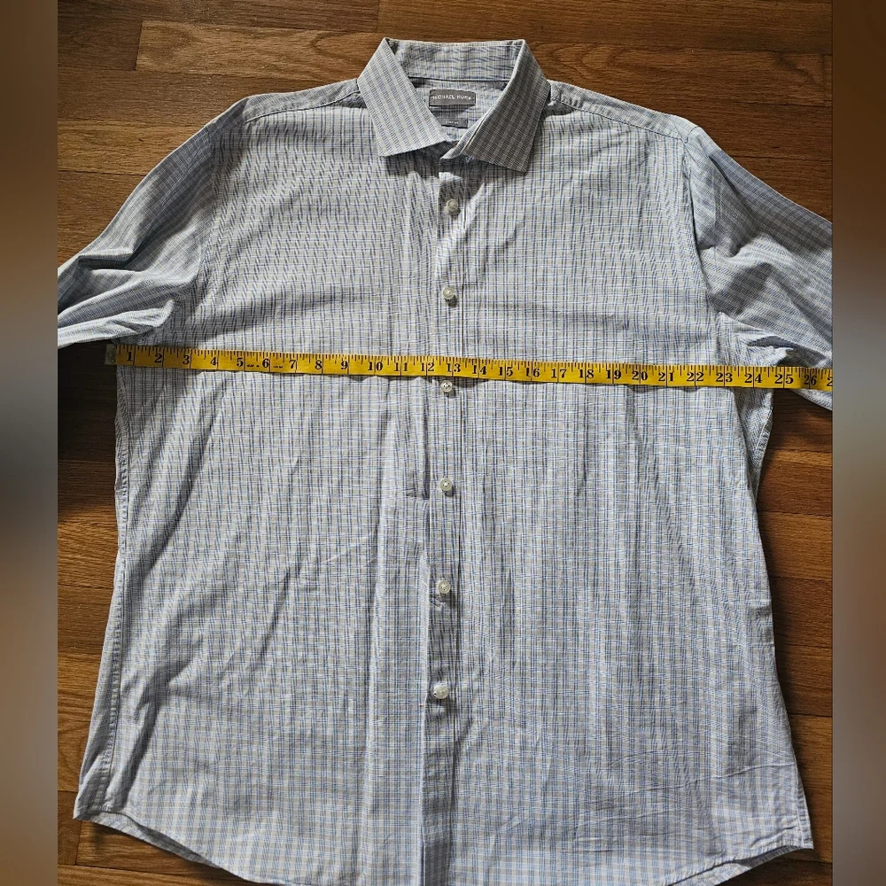 Michael Kors Slim Fit Blue Tan Button Down Dress Shirt Mens Size XL 17-1/2 34-35 - Picture 8 of 13